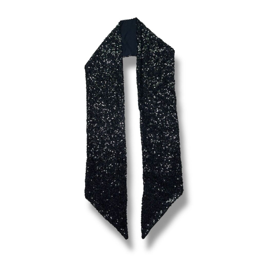 Black Rectangular Scarf with Sparkling Sequins X Daytime to Evening Looks Women